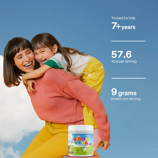 KIDDOVEDA BY HEALTHXONE Daily Nutrition Protein Mix for Kids 7+Year (340 gm) - Buy 1 Get 1 Free