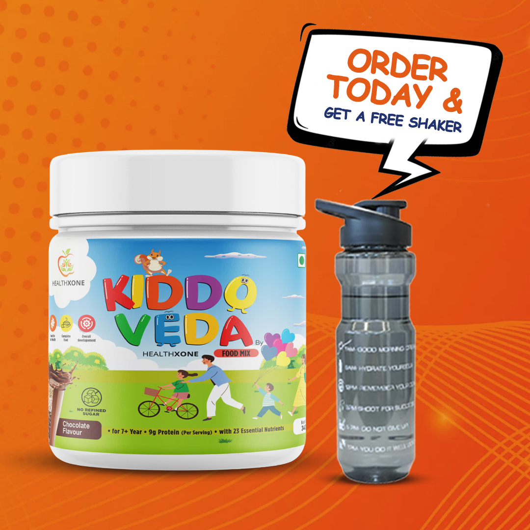 KIDDOVEDA BY HEALTHXONE Daily Nutrition Protein Mix for Kids 7+Year (340 gm) - Buy 1 Get 1 Free