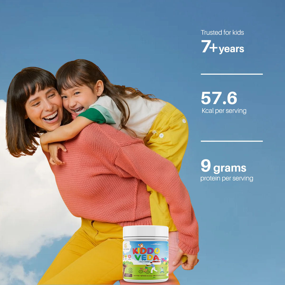 KIDDOVEDA BY HEALTHXONE Daily Nutrition Protein Mix for Kids 7+Year (340 gm) - Buy 1 Get 1 Free