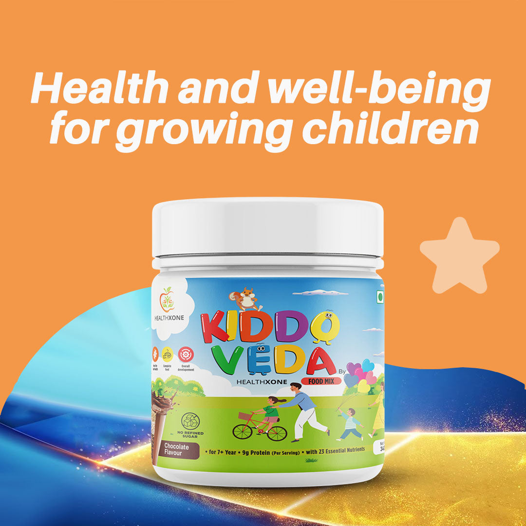 KIDDOVEDA BY HEALTHXONE Daily Nutrition Protein Mix for Kids 7+Year (340 gm) - Buy 1 Get 1 Free