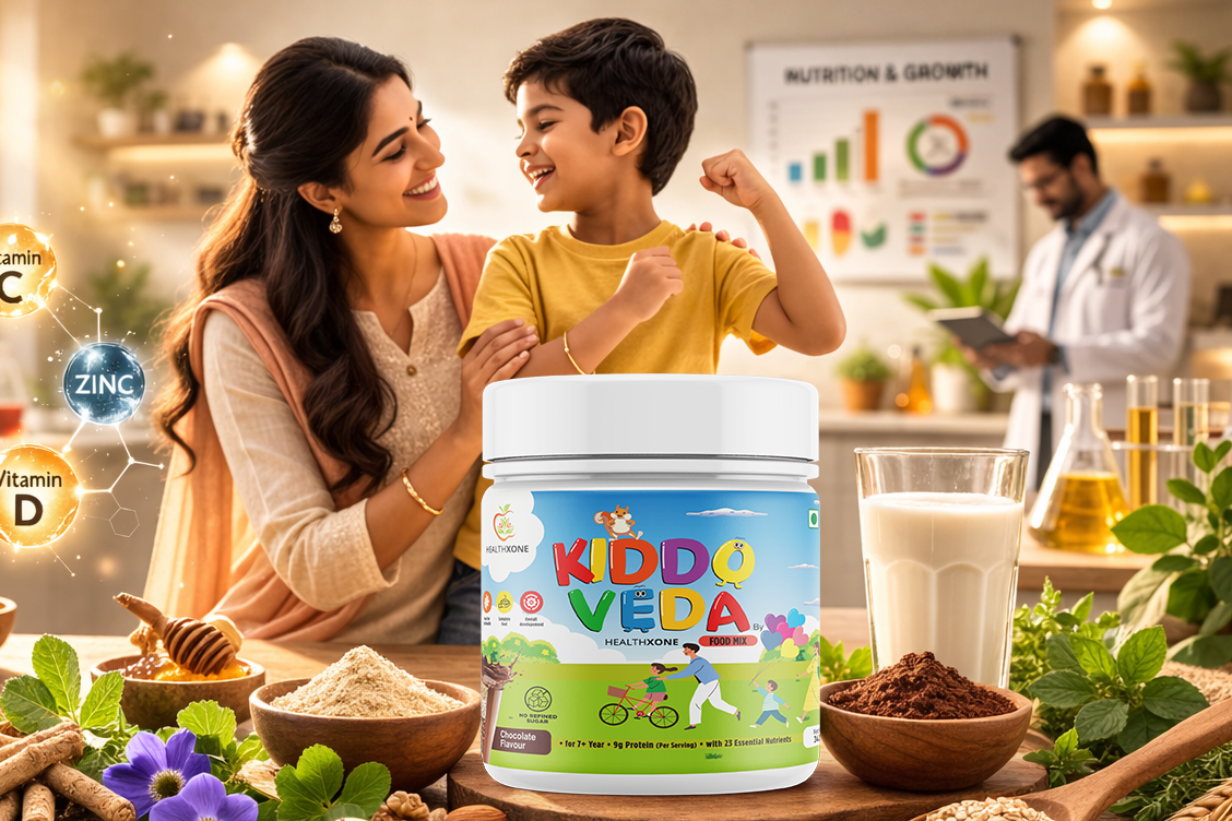 KIDDOVEDA BY HEALTHXONE Daily Nutrition Protein Mix for Kids 7+Year (340 gm)