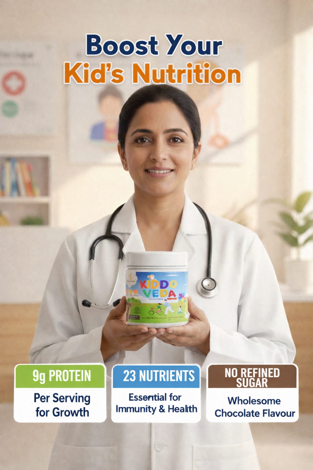 KIDDOVEDA BY HEALTHXONE Daily Nutrition Protein Mix for Kids 7+Year (340 gm)