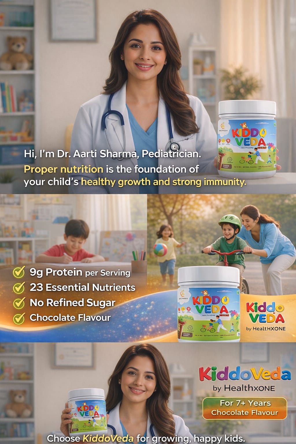 KIDDOVEDA BY HEALTHXONE Daily Nutrition Protein Mix for Kids 7+Year (340 gm)
